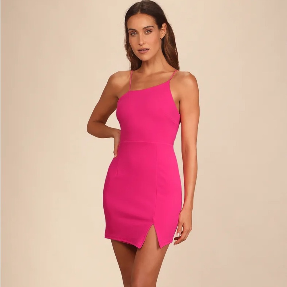 Party for Two Hot Pink Asymmetrical Bodycon Mini Dress
